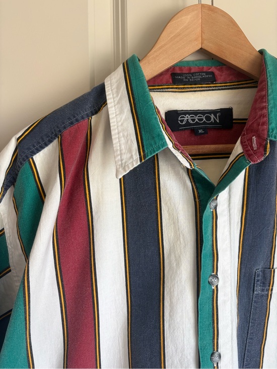 Sasson Jeans Tops - Vintage Sasson 90s Butter Mom Striped Oversized Button Up Shirt Colorblock XL